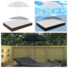 Outdoor-Loungebett mit Sonnenschirm Poly Rattan Garten Liege Gartenbank Sofa