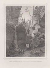 Sächs. Schweiz Uttenwalder Grund Original Stahlstich Hablitschek 1870