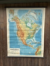 Schulwandkarte Nordamerika Jahrgang 1950 Verlag ED. Hölzel Wien 113,5 x 84cm TOP