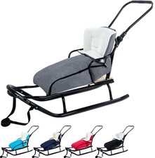 Holzschlitten mit Rückenlehne Schiebebügel und Fußstütze  Winterrodel für Kinder