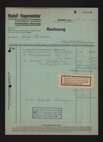 Saalfeld saale rechnung - saalfeld/saale,, 1932