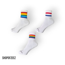 Unisex Sportsocken mit bunten Streifen – Weiß – Verschiedene Farben zur Auswahl