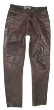 schmale " ENJOY " LEDERJEANS / Nubuk- Lederhose in dkl.- braun W29" /L32"
