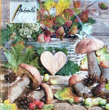 Servietten  Wooden Heart  Pilze Waldfrüchte Blätter  20 Stk 25x25 cm  Neu