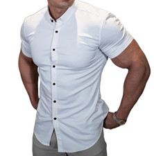 Herren Business Kurzarm Hemd Shirt Basic Tops Slim Fit Kurzarmshirt Freizeithemd