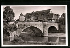 Gaildorf, die Brücke am alten Schloss, Ansichtskarte 