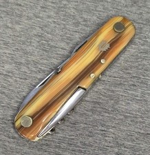 Altes 6fach Taschenmesser Hugo Hoppe Dreiherz Solingen, bunte Griffschalen