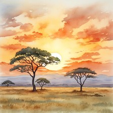 Deko Bild Afrika Sonnenuntergang Savanne Landschaft Wandbild Wanddeko Wandfliese