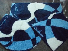 COLANI  Badteppich   Teppich by Grund     Blau / Weiß   Set  3 Teile  neu