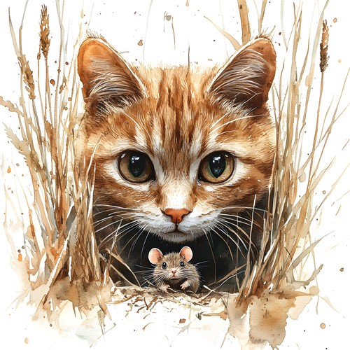 Wandbild katze maus beste - maus,
