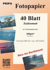 PRIPA Fotopapier 40 Blatt DIN A3 (ca. 420-297mm) 200g/m² seidenmatt/seidenglanz