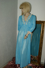 MISS HELEN langes Negligee Nachtkleid Nachthemd Vintage Spitze Volant edel L