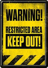 Blechpostkarte Restricted Area - Keep Out!, 10 x 14,5 cm