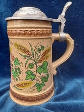 Alter Bierkrug mit Zinndeckel Hopfen Und Malz Gott Erhalts