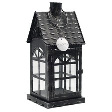 35cm Metall-Laterne Lichthaus - Gartenlaterne mit Glas-Scheiben Windlicht Haus