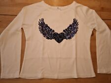 louis louisa Damen Gr. S Langarmshirt weiß/blau Paillettenherz mit Flügel