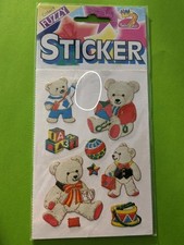 90er Fuzzy Stoff Goldrand Orginalbogen Teddys Bären twin seven Sticker selten 