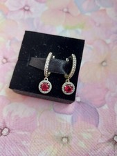 PANDORA 292379C01 funkelnde rote runde Ohrringe Silber, Originalverpackung 