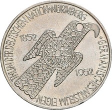 BRD, 5 DM 1952 D, München, 100 Jahre Germanisches Museum Nürnberg
