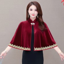 Damen Spitzenrand Samt Capelet Schulterjacke Bolero Top Formelle Mantel Abend