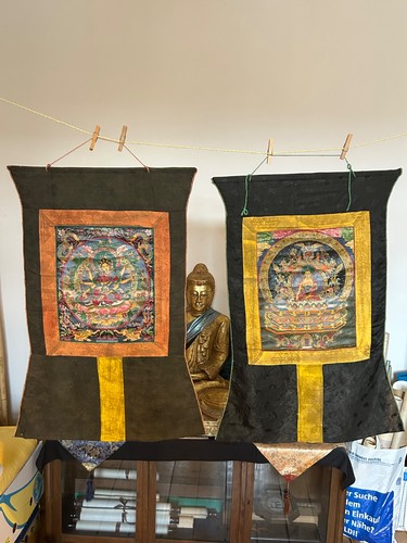 Zwei seiden thangkas - zwei, seiden-thangkas