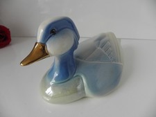 Keramik Ente Dekoration hellblau-grün-creme Portugal