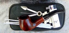 Leder Pfeifentasche Angelo mit Bruyereholz Pfeife, Reiniger, Filter und mehr NR4