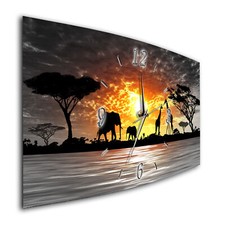 BM Wanduhr 50 cm x 25 cm leises Uhrwerk Quarzuhrwerk 7076-2a Afrika Elefanten