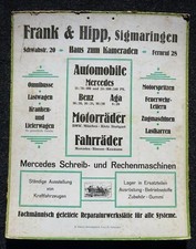 Frank & Hipp Sigmaringen alte Werbepappe um 1910  Mercedes Benz BMW Simson