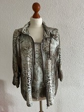 2 Teiler Pullover mit Top 40 42 L XL Reißverschluss Khaki Leopardenprint grau