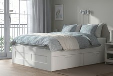 Bett 140 x 200  Bettkasten weiß, mit Stauraum +Lattenrost Holzrahmen Matratze 