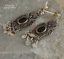 Handarbeits Ohrstecker Ohrringe Eule Onyx 925 Silber Vintage Second Hand Schmuck