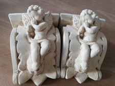 2 Vintage Wandkonsole Wandregal Buchstützen Engelfigur Puten weißes antik Finish