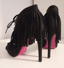 Schwarze Pumps Gr.39 Peeptoes mit Fransen Sexy High Heels Peeptoes Pink Stiletto