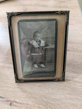 Antik Jugendstil Aufstell Bilderrahmen  Metall Filigran gewölbte Scheibe + Foto