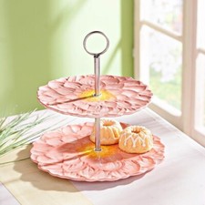 Etagere aus Porzellan, 2-stöckig Servierplatten aus Porzellan in Rosa