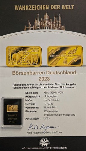 Goldbarren 100 feingold - 1/100, oz