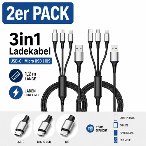 Ladekabel 3in1 usb micro - 3in1, usb-c
