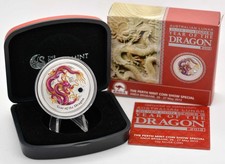 1 Oz Silber Lunar II 2012 Australien Drache Purple Perth Mint Coin Show ANDA