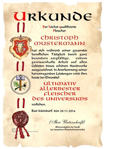 Xxl urkunde metzger - xxl, fleischer