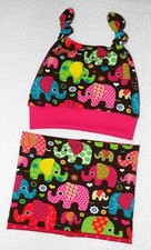 Knoten Mütze Loop Schal 2 Tlg Set Elefanten Handmade