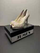 Brautschuhe Satin mit Perlen + Strass High-Heel ca. 10 cm Pfennigabsatz Peeptoes