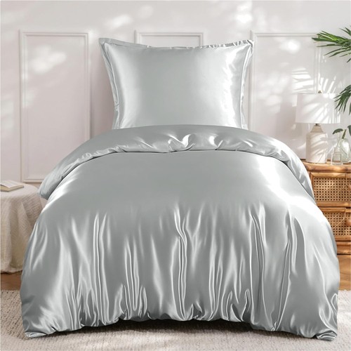 Satin bettwäsche 135x200 grau - satin,