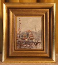 Altes kleines Ölgemälde Hafen impressionistisch