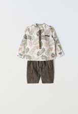 NEU Jungen Outfit 3tlg Set Sommer  Hemd mit Palmenmuster Cargo-Short Hosenträger