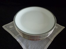 8 Thomas Porzellan Speiseteller mit Blauband und Silberrand, 70-er Ja.