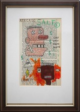 "Aerica" Jean-Michel Basquiat, Acryl auf Buchseiten, 12 x 20 cm, gerahmt