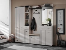 Flurgarderobe Schuhschrank Wandpaneel HUGO VIII mit Sitzbank und Spiegel