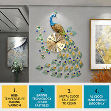 Metall Wanduhr Pfauenuhr Groß