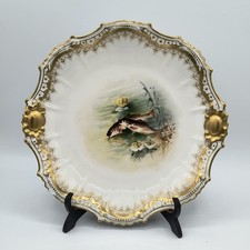 Antiker Teller Limoges Frankreich Rokoko Stil verziert mit Fischen und Wasserblumen